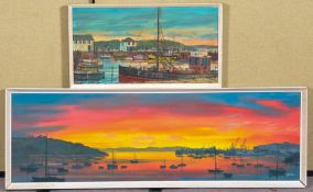 Geoff Shaw, gouache, Sunrise over Falmouth Harbour dated 1971,