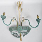 A 20th century wheatsheaf painted and gilded double wall light bracket