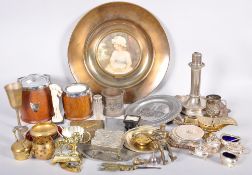 A collection of assorted metalware to include tabacco jars and other items