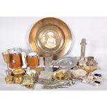 A collection of assorted metalware to include tabacco jars and other items