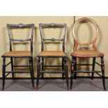 A pair of 19th Century ebonised salon/bedroom chairs having mother of pearl inlay