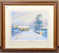 David Young signed print "Winter on New Rock Road, Chilcompton",