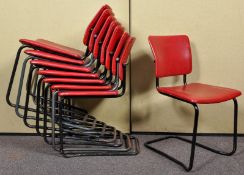 A set of eight retro vintage Remploy cantilever stacking chairs