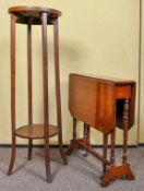 A mahogany Sutherland table along with a mahogany round plant stand/ torchere.