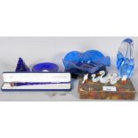 A collection of assorted glass, to include Bristol blue, a signed piece,