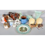A collection of assorted china to include; Shire horse figures, Royal Doulton figure pair,