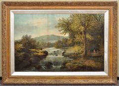 A 19th century framed and glazed print of a river scene.