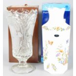 A large Aynsley vase in the original box along with a Beyer cut crystal vase in the original box.