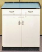 A formica topped kitchen unit having two drawers over cupboard. Measures; 91cm x 79cm x 53cm.