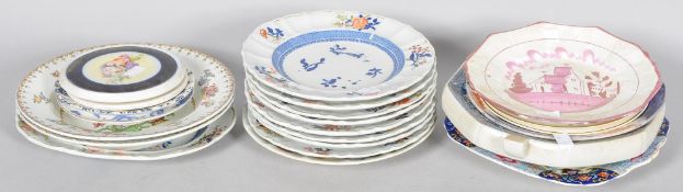 A collection of assorted antique plates to include some 19th Century examples.