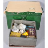 A 20th Century green painted safe box along with a quantity of screws and nails.