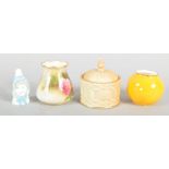 Three Royal Worcester vases and a candle snuffer, circa 1900 and later, printed puce,