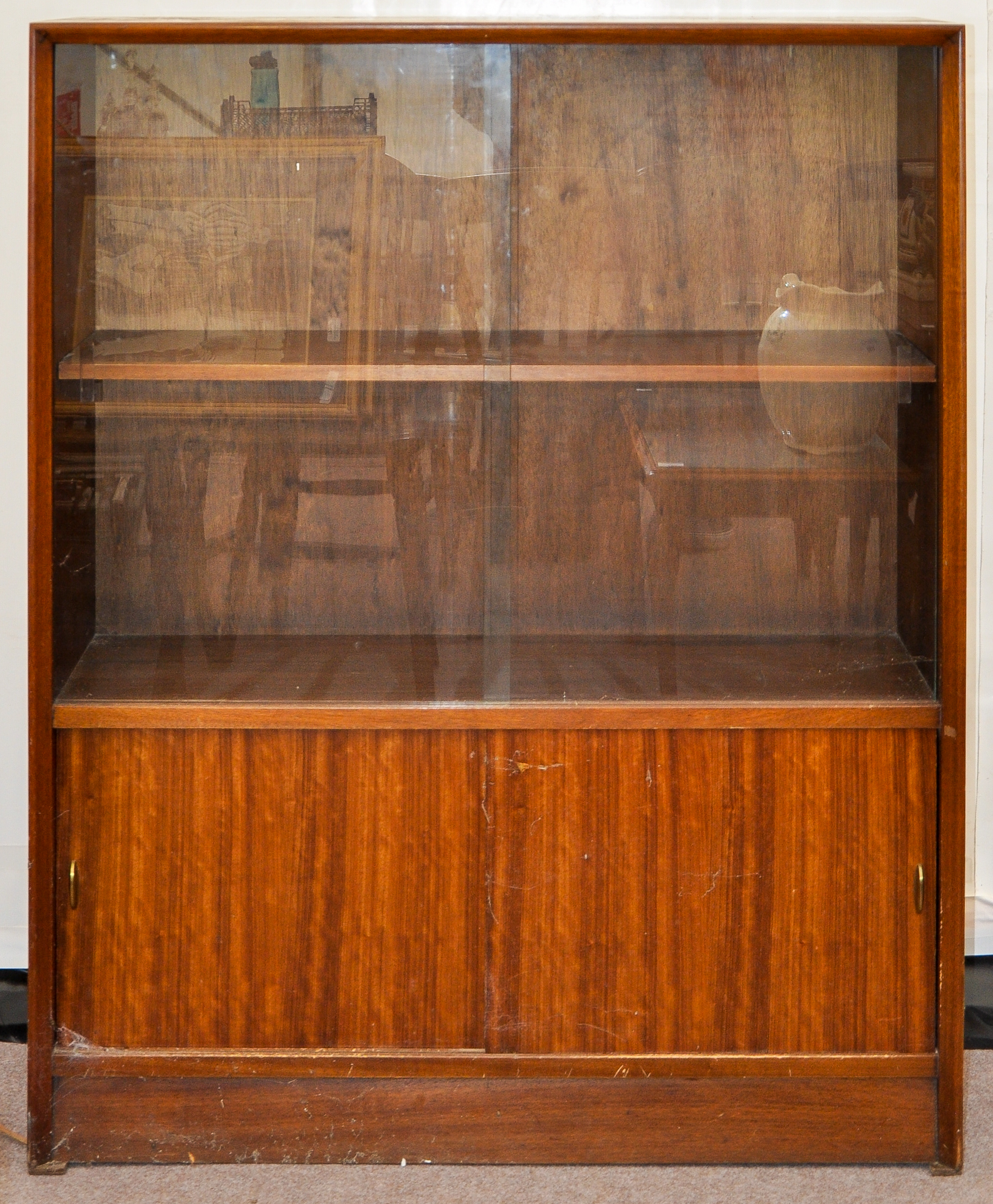 1960s mahogany veneered part glazed bookcase, 92cm wide,