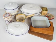 A quantity of enamel kitchenware