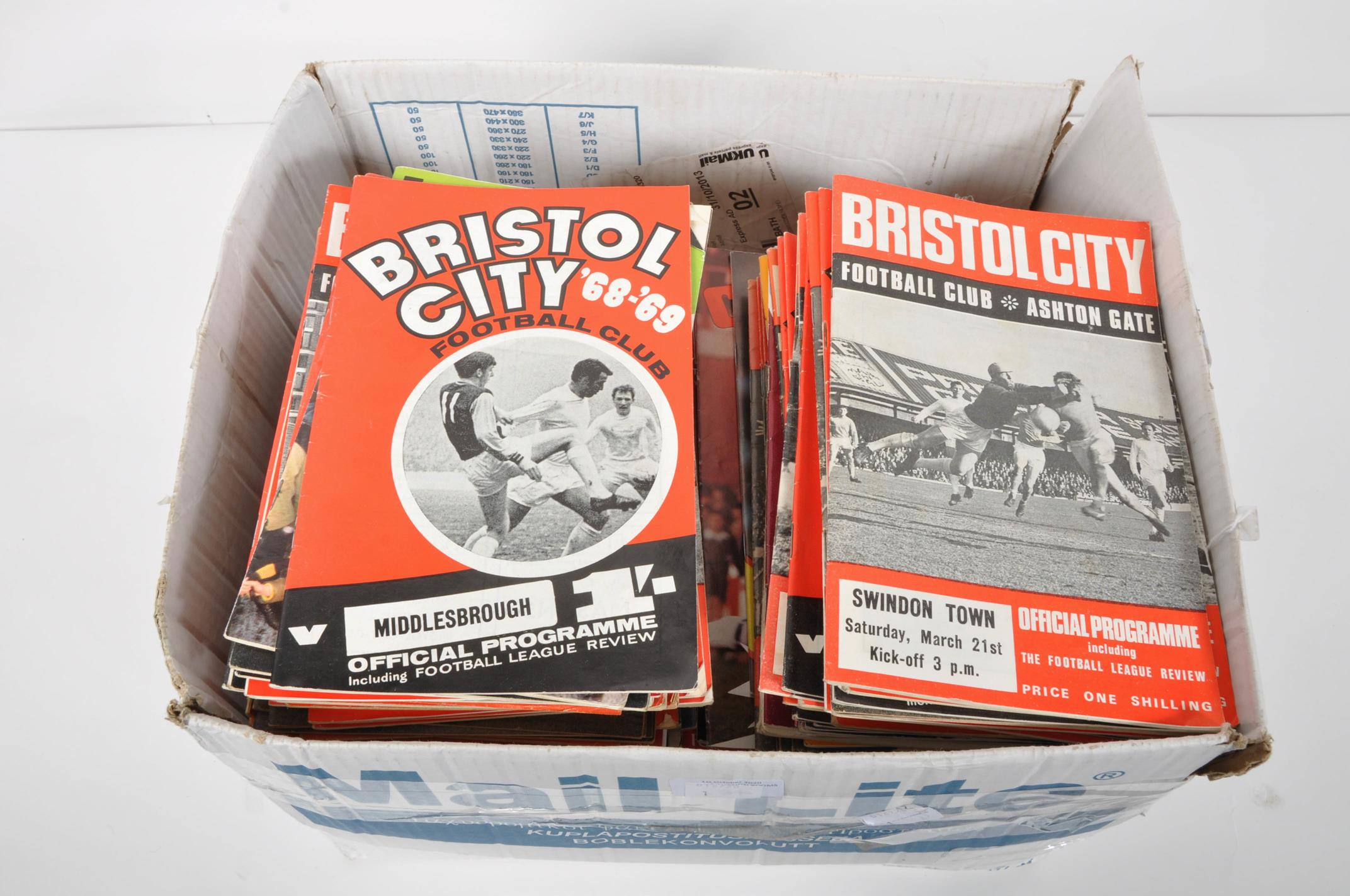A box of Bristol City football programmes