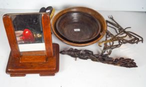 A quantity of wooden bowls and other items
