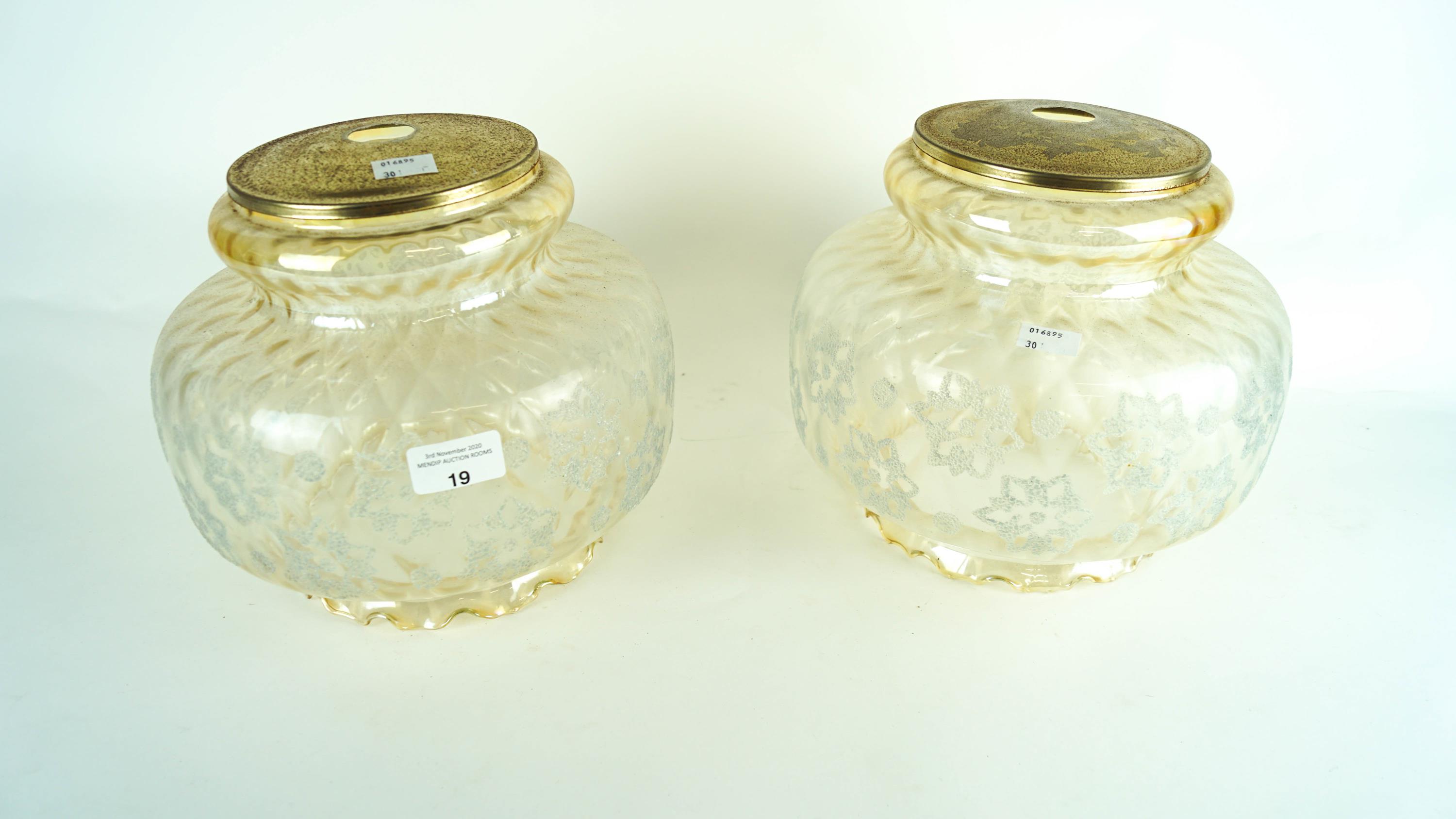 A pair of glass lampshades