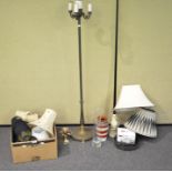 A brass lamp together with a quantity of lamps and other items