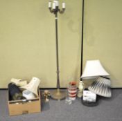 A brass lamp together with a quantity of lamps and other items