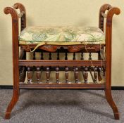 A victorian turned stool above galleried shelf 61cm wide