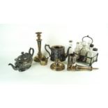 A collection of silver plated ware to include a teapot,