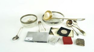 A group of silver plate and metalware, including vesta cases,