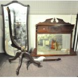 An Edwardian cheval mirror and an over mantel mirror