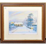 David Young signed print "Winter on New Rock Road, Chilcompton",