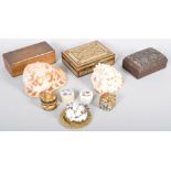 A Collection of assorted curios to include three lidded boxes, a soapstone dish,