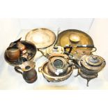 A collection of assorted copper ware and silver plate