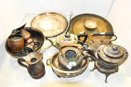 A collection of assorted copper ware and silver plate