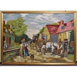 A group of framed tapestries to include; girl with sheep,