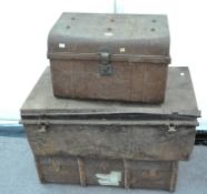 Two tin trunks and a fabric trunk
