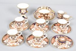 A group of Royal Crown Derby Imari pattern teawares and a blue ground Campana vase,