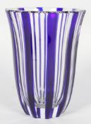 A St Louis blue flashed cut glass vase, of flared and panelled form,