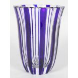 A St Louis blue flashed cut glass vase, of flared and panelled form,