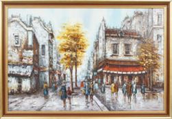 N Spencer, French Street scene, oil on board, framed,