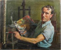 Giorgio Matteo Aicardi (1891-1984), Self portrait with palette in hand, oil on canvas,