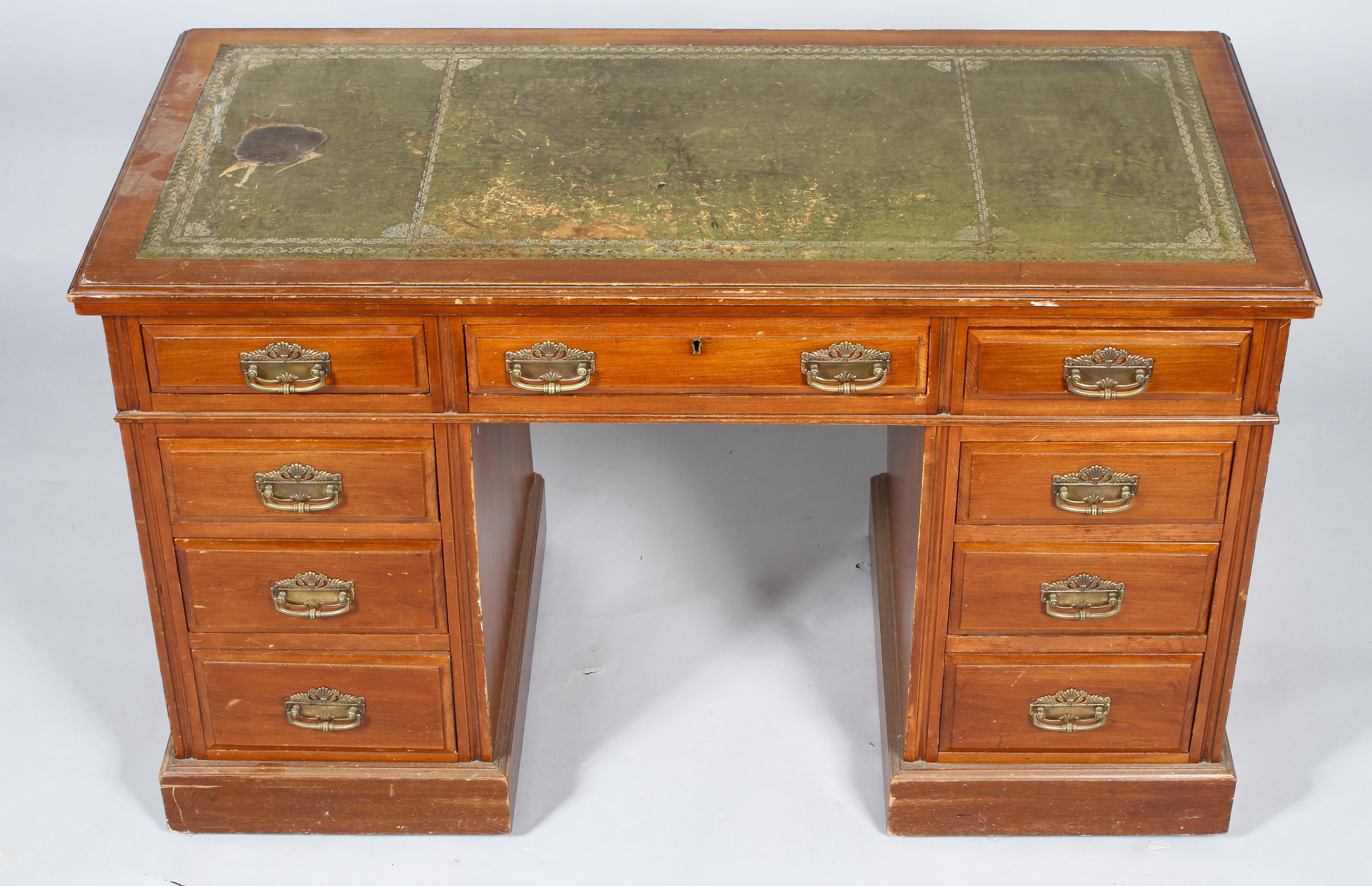 An Edwardian walnut kneehole desk, - Image 3 of 3