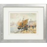 20th century School, Fishing boat in harbour, watercolour, framed, 28 cm x 21 cm. (exc.