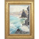 Jane Inglis, High Tide at the Borthwick Steps, Newquay, Cornwall, 1885, watercolour,