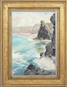 Jane Inglis, High Tide at the Borthwick Steps, Newquay, Cornwall, 1885, watercolour,