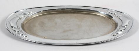 A Beldray Arts and Crafts silvered brass tray, embossed with Honesty,