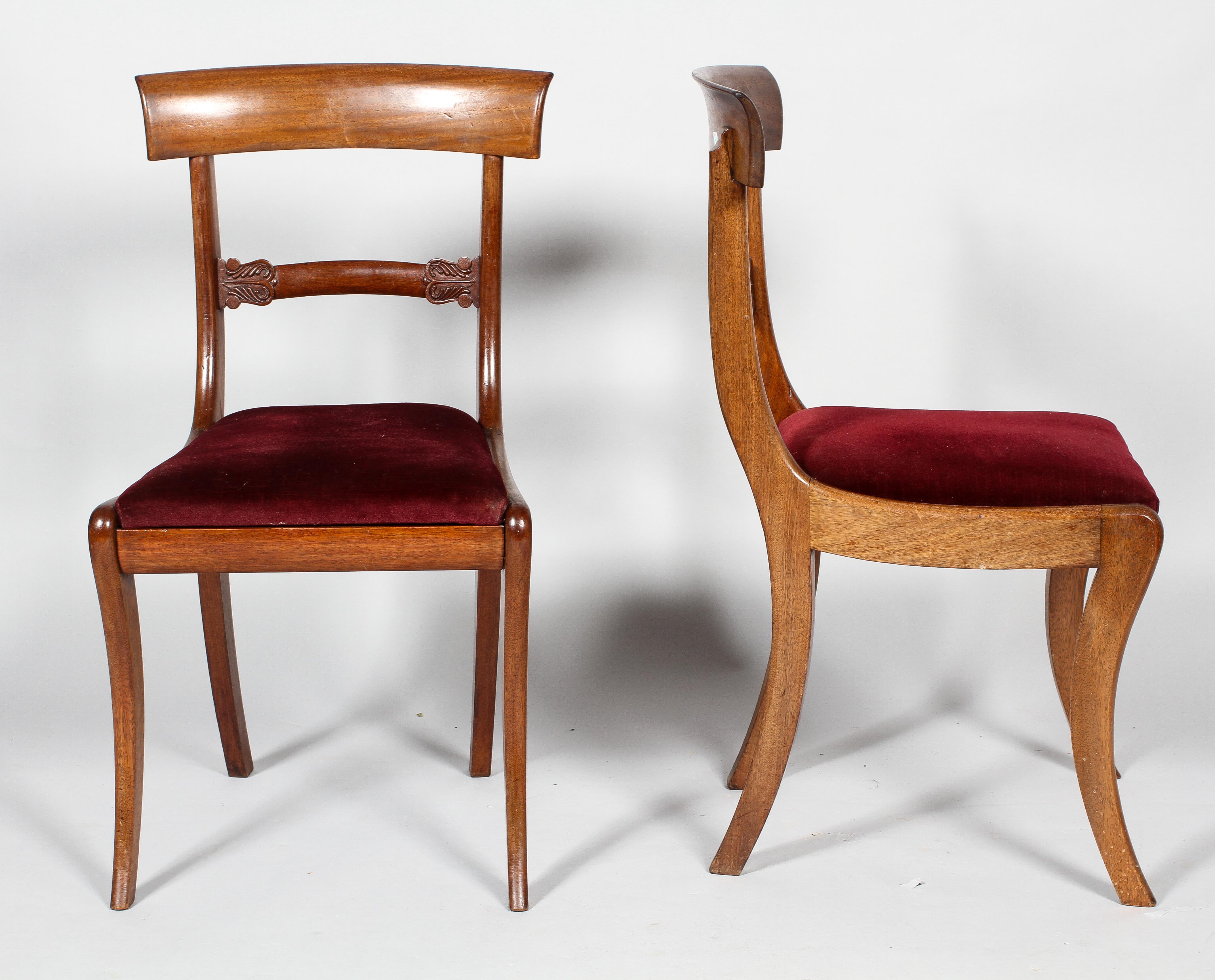A pair of William IV mahogany dining chairs, with carved 'Trafalgar' top rail, - Image 2 of 2