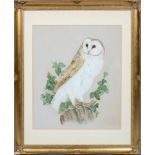 21st century, British school, watercolour/gouache painting of a Barn Owl, signed 'Res'86,