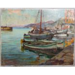 Giorgio Matteo Aicardi (1891-1984), Harbour scene, oil on panel, signed lower right, 40cm x 52cm,