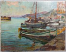 Giorgio Matteo Aicardi (1891-1984), Harbour scene, oil on panel, signed lower right, 40cm x 52cm,