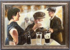 Ken White (b 1943), Figures Drinking in the Great Western Railway Working Mens Club, oil on canvas,