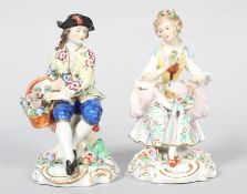 A pair of Sitzendorf figures of a gallant and companion, circa 1900, printed 'crowned blue S marks',