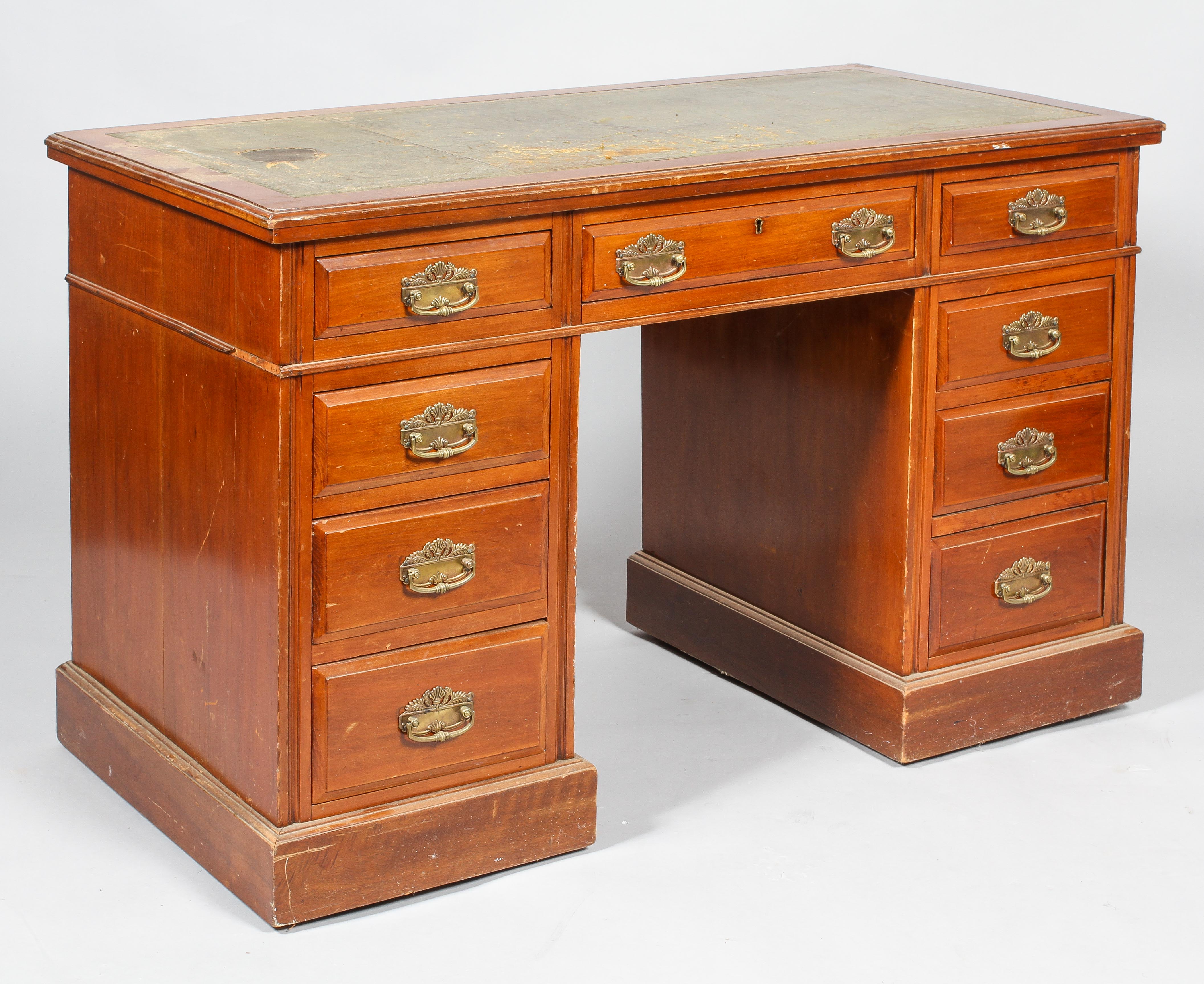 An Edwardian walnut kneehole desk, - Image 2 of 3
